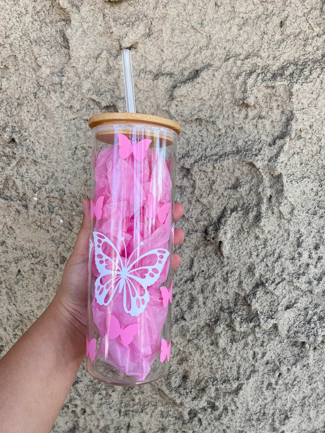 NEW! 25oz Butterfly Glass Cup