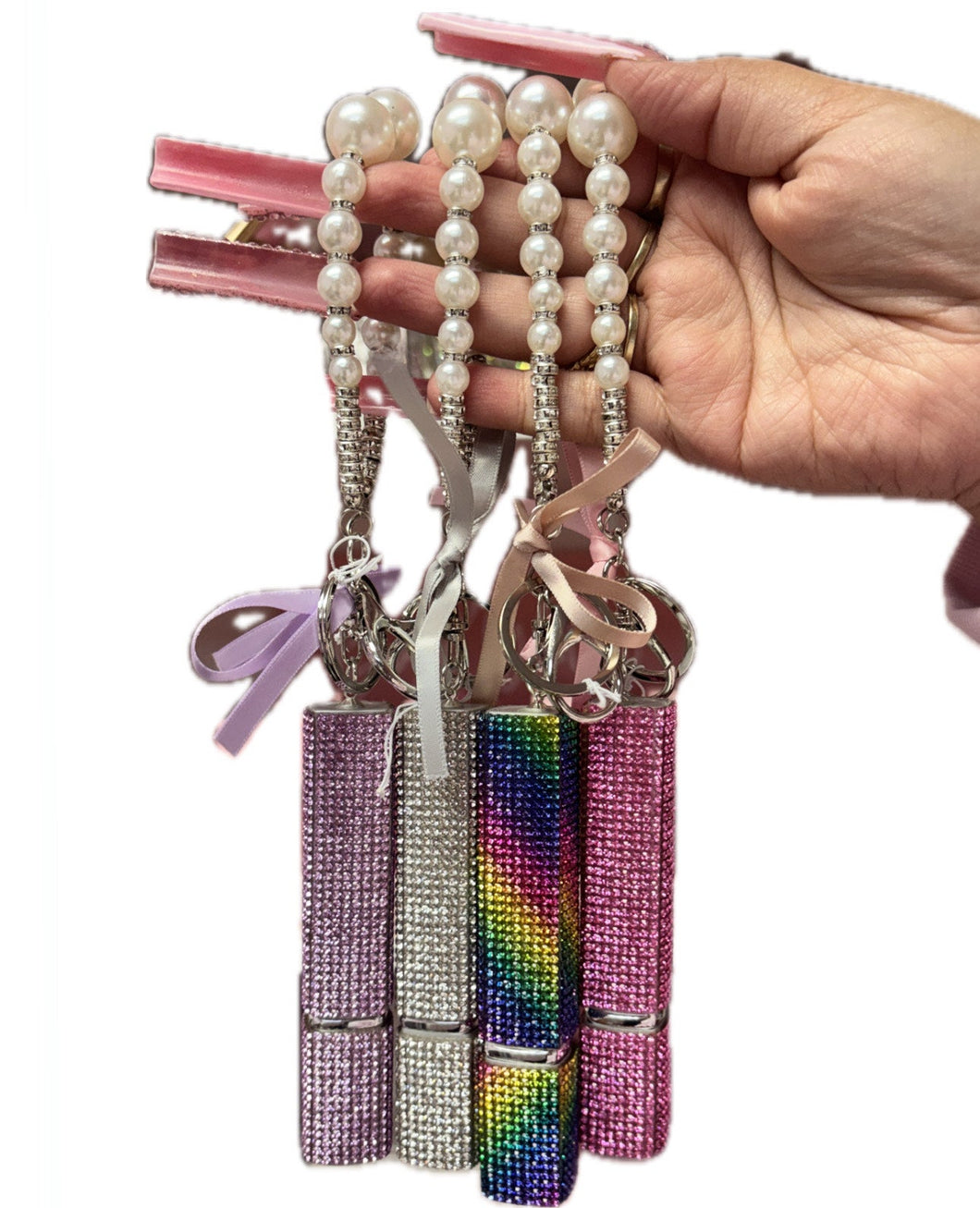 Rhinestone spray bottle keychain