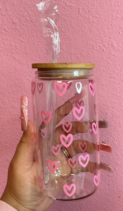 16oz Valentines hearts glass cup