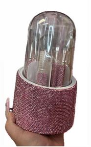 14pc Pink rhinestone brushes with brush holder