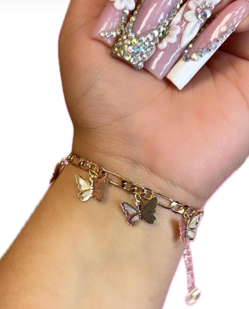 Figaro Butterfly Gold Plated Bracelet