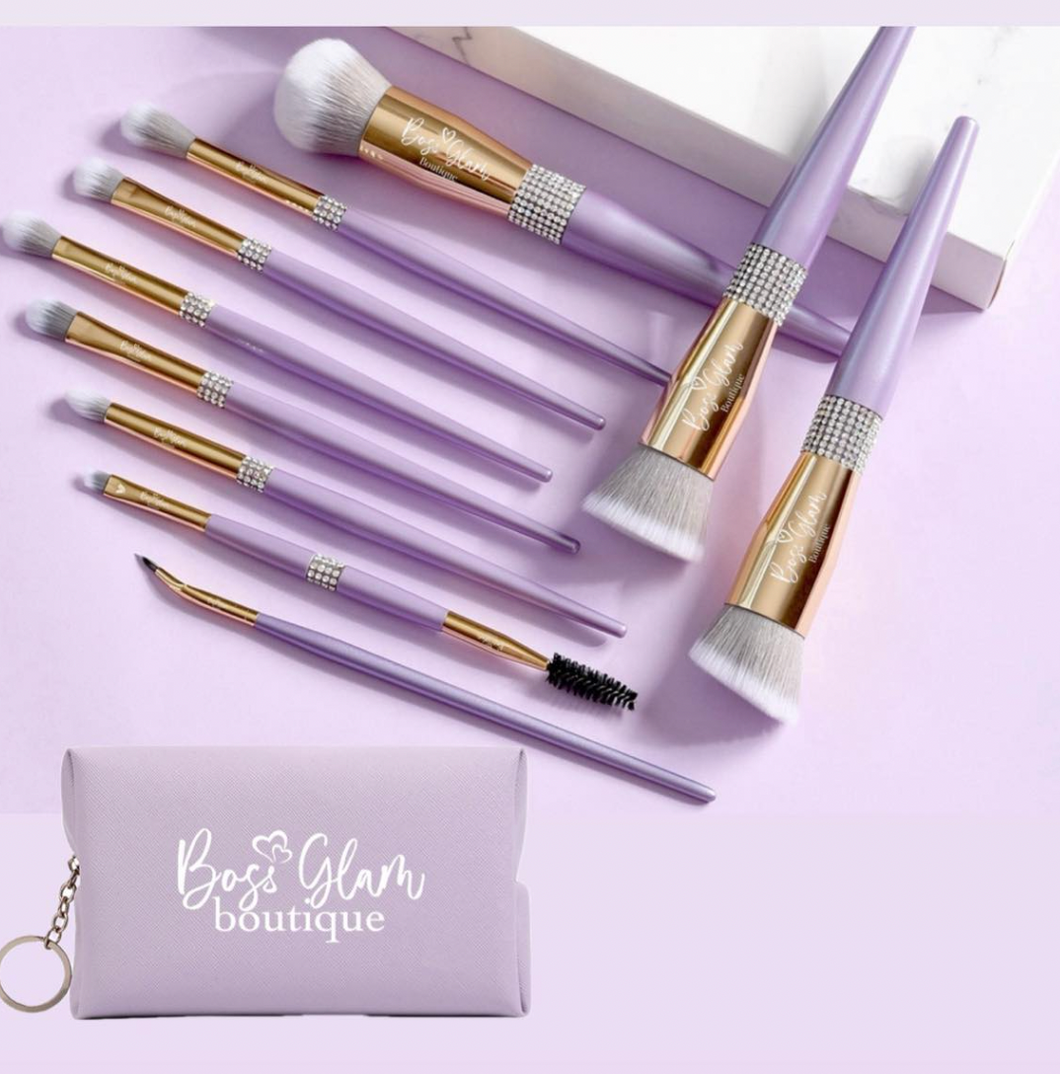 10pc Purple Brush Set + Cosmetic Bag !