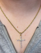 Load image into Gallery viewer, Gold Plated 4inch Pink Cross Necklace (Rope or Figaro)

