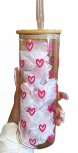 Valentines hearts glass cup (25oz or 16oz)