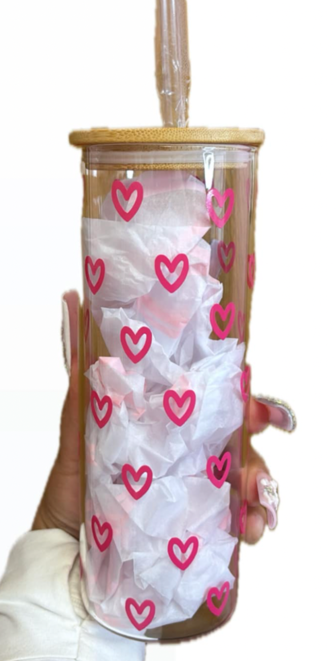 Valentines hearts glass cup (25oz or 16oz)