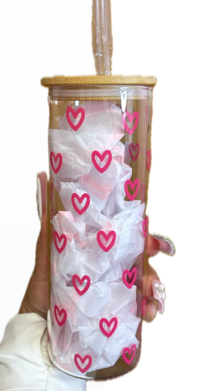 Valentines hearts glass cup (25oz or 16oz) – BossGlamBoutique