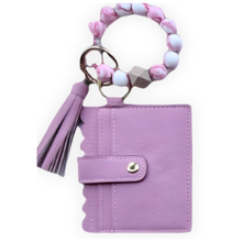 Load image into Gallery viewer, Blush Boss Glam card holder wristlet wallet with beaded bracelet keychain and tassel accessory
