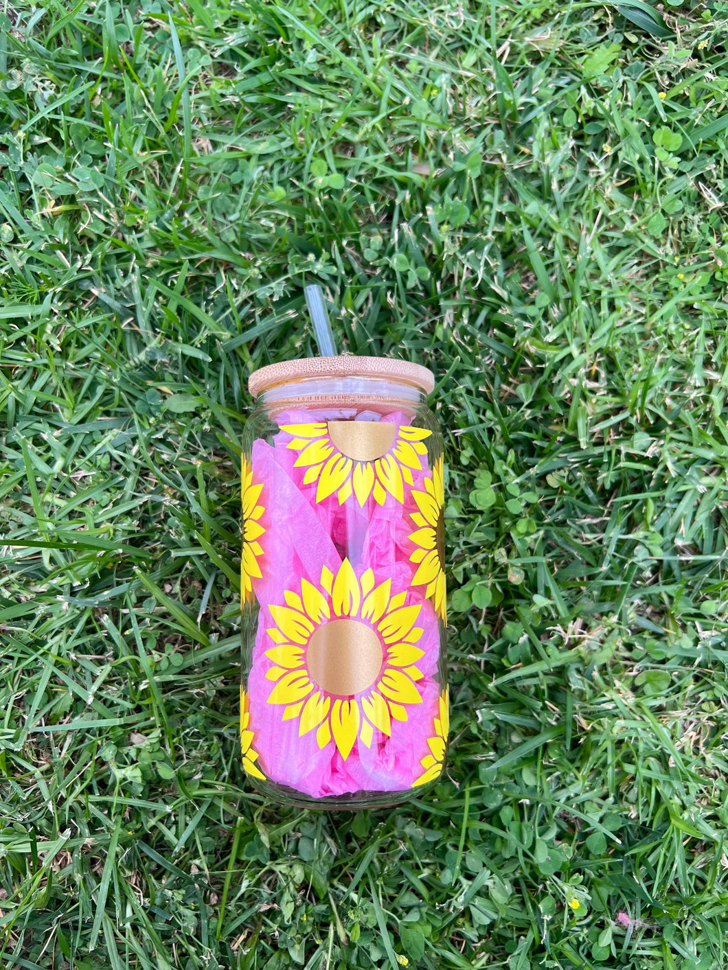 NEW! 16oz Sunflower Glass Cup